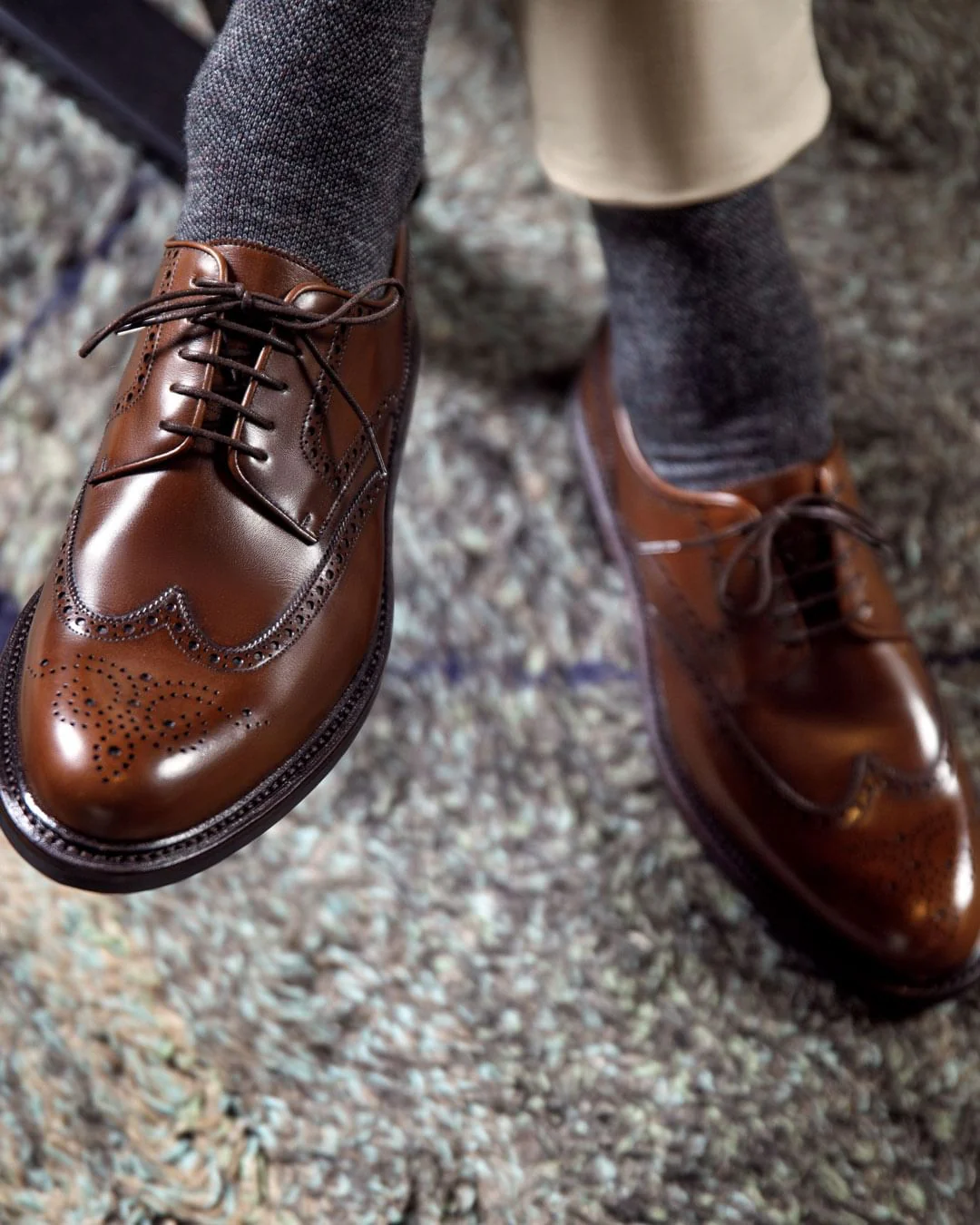 Benedetto Tan Leather  Brogue Wingtip Derby Shoes (7)