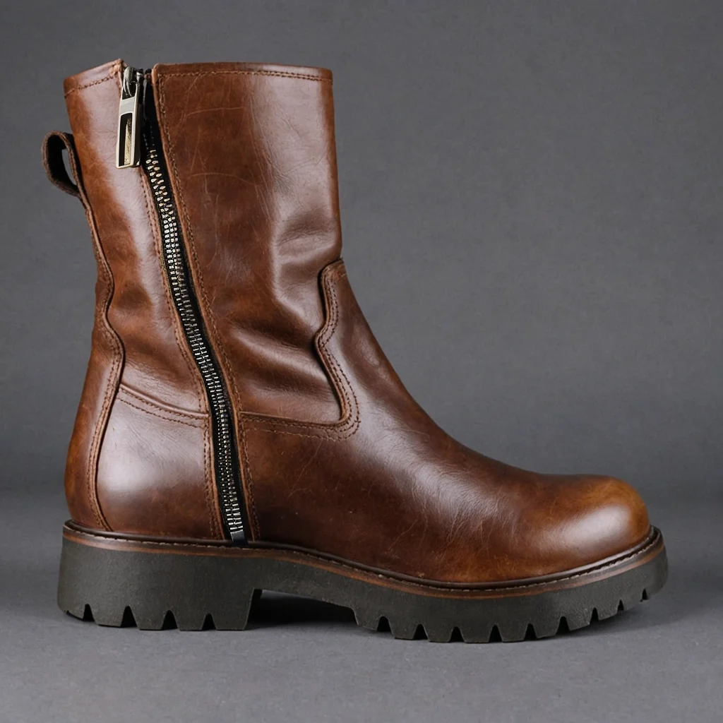 Montaro Brown Leather Thick Sole Zipper Boots