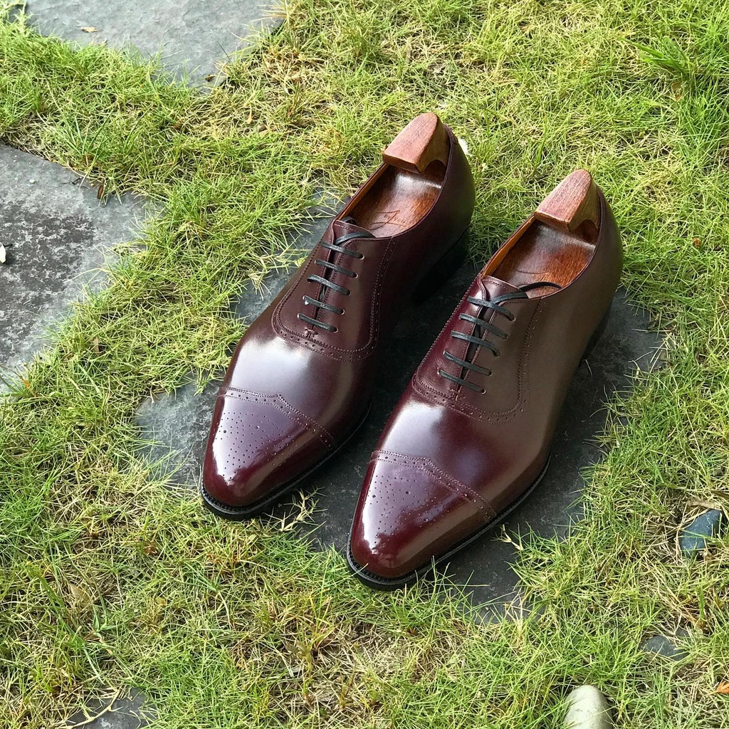 Tiberio Burgundy Brown Leather Brogue Toe Cap Oxford Shoes (6)