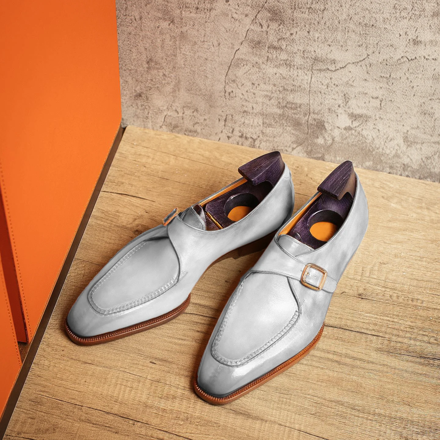 Carlo White Leather Single Monk Straps