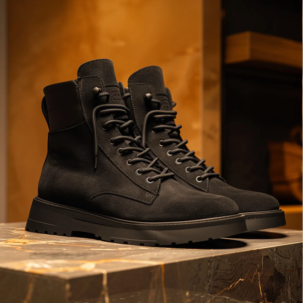 Zaviero Black Suede Leather Combat Boot