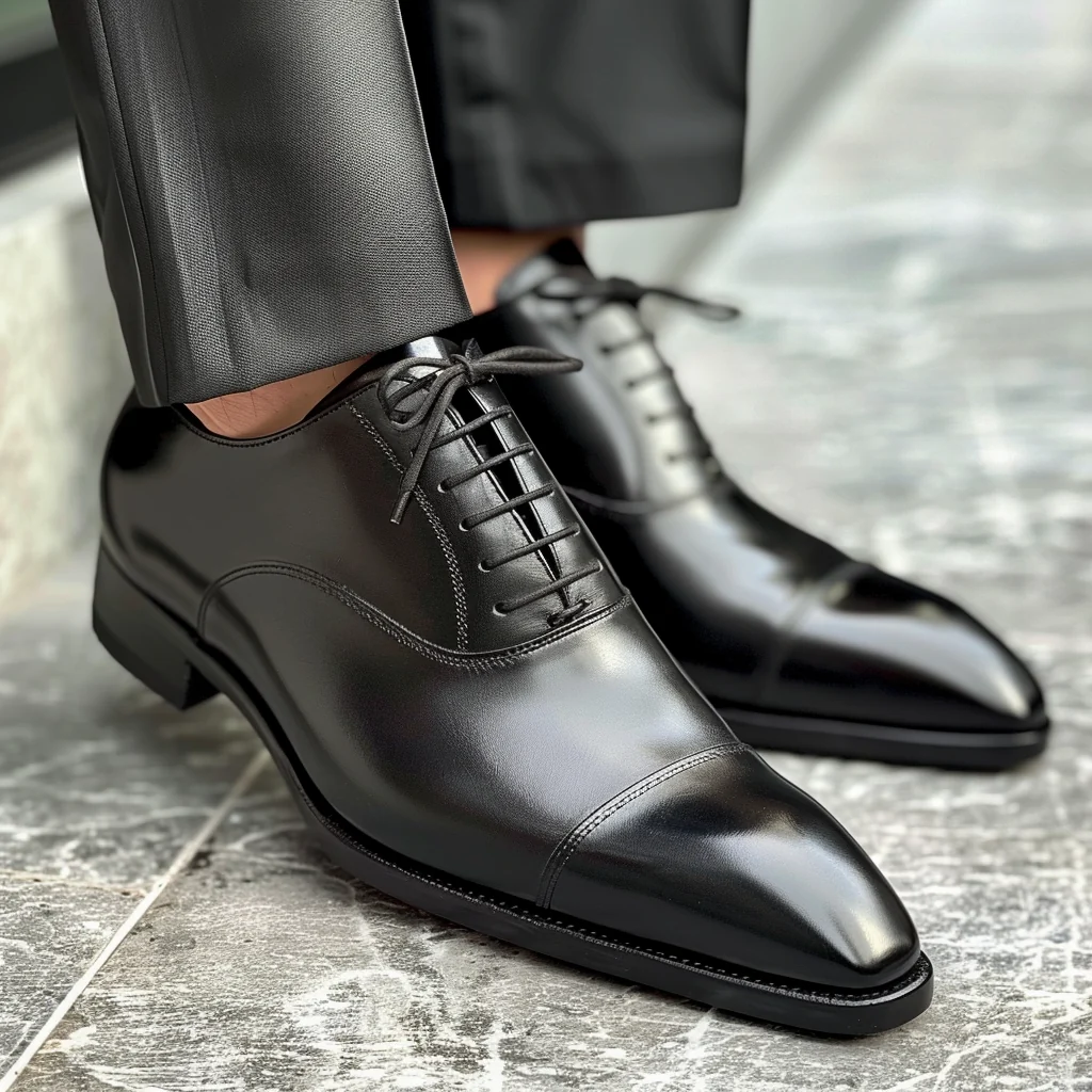 Ottavio Black Leather Pointed Toe Cap Lace-Up Oxford Shoe For Men (7)