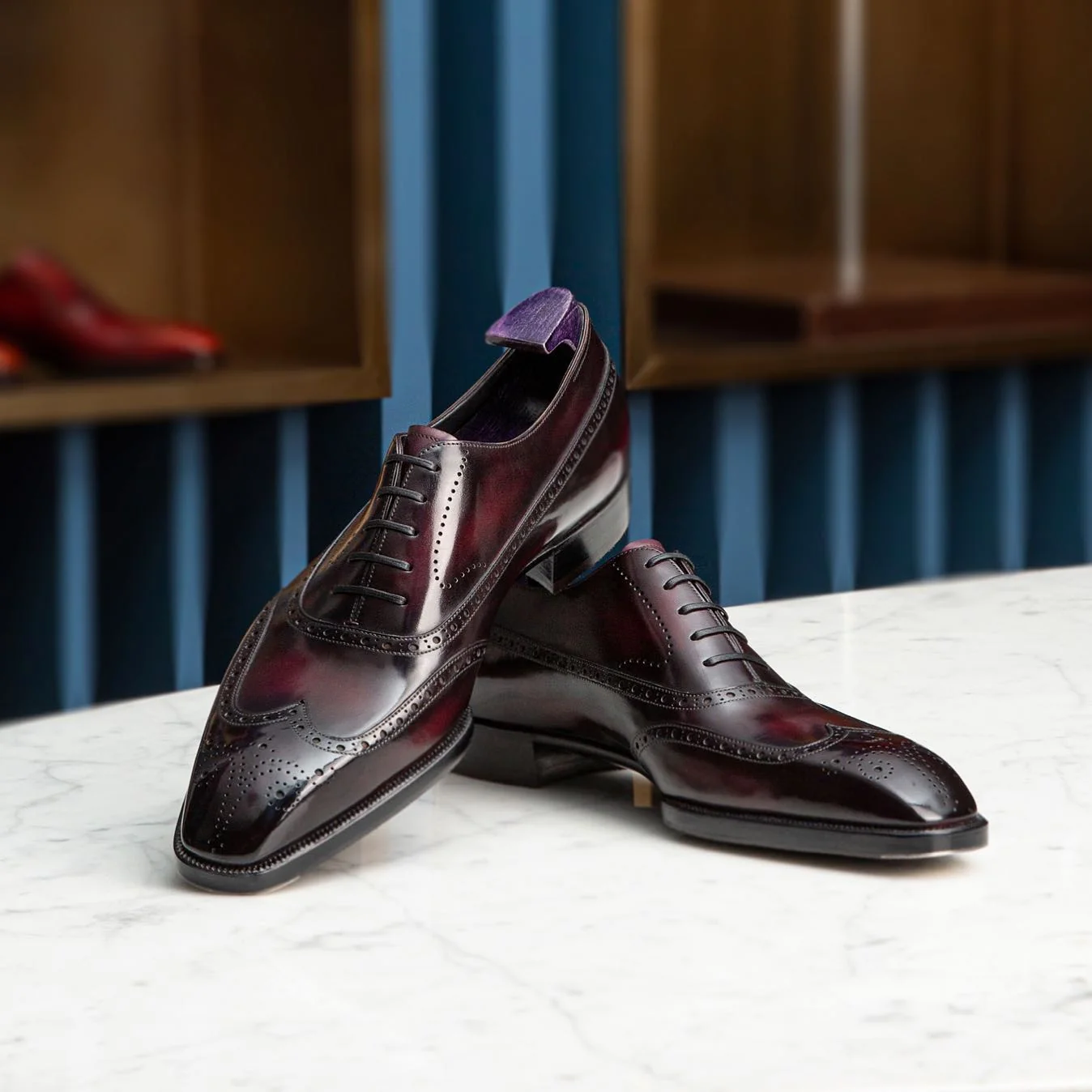 Vincenzo Burgundy Brown Leather Brogue Wingtip Oxford Shoes (6)