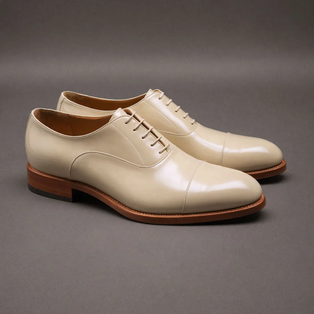 Alfonso Cream Leather Woodford Toe Cap Oxfords
