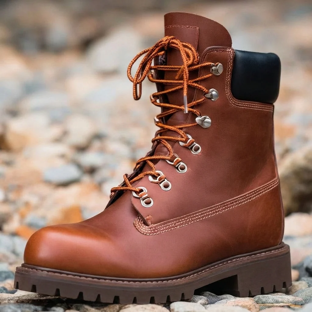 Monterio Brown Nubuck Leather Rugged Lace Up Combat Hiking Boots With Chunky Track Sole