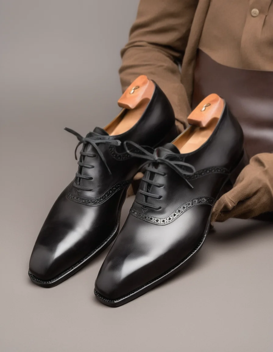 Umberto Black Leather Brogue Oxfords - Formal Shoes