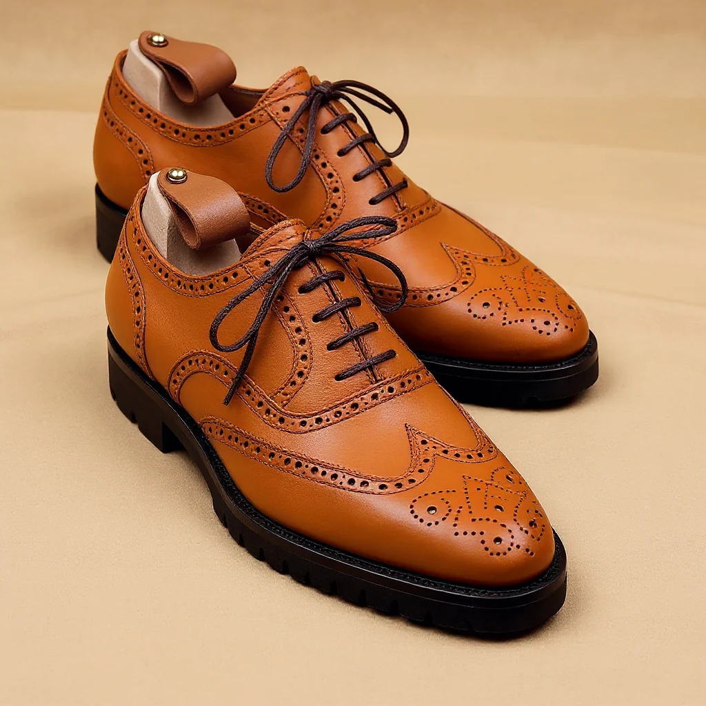 Rinaldo Tan Leather Brogue Oxfords Shoes With Chunky Sole