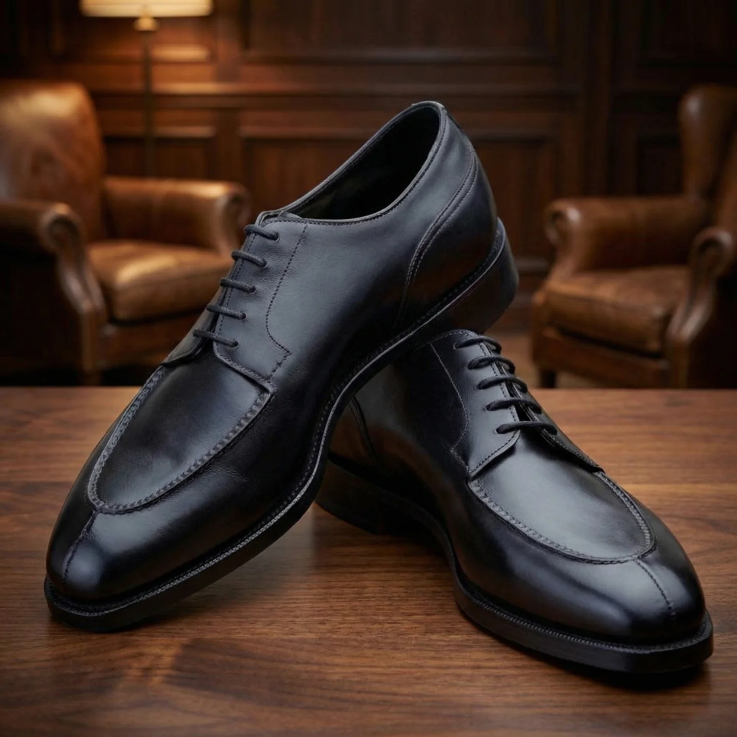 Emanuele Black Leather Derby Shoes-Formal Shoe For Men
