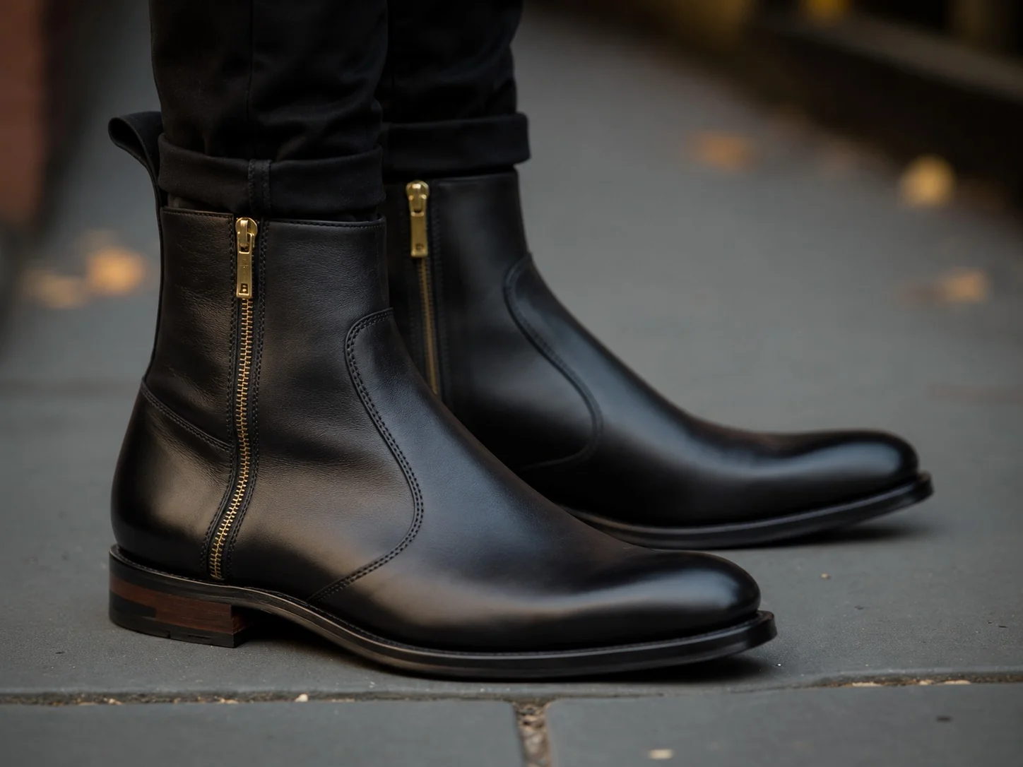 Vincenzo Black Leather Slip On Zipper Boots