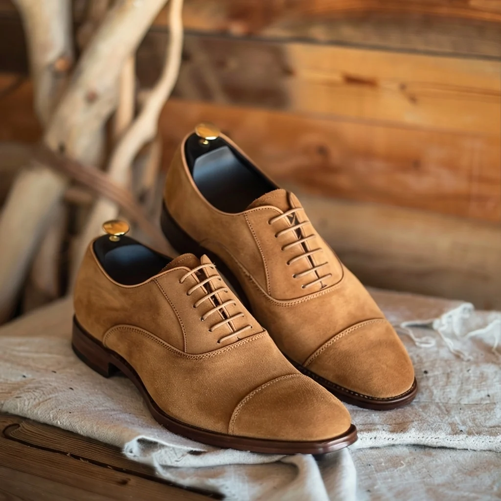 Ettore Brown Nubuck Leather Pointed Oxford Shoes